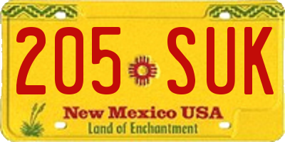 NM license plate 205SUK