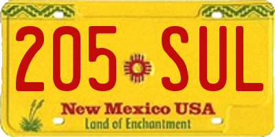 NM license plate 205SUL