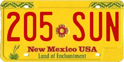 NM license plate 205SUN
