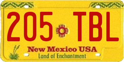 NM license plate 205TBL