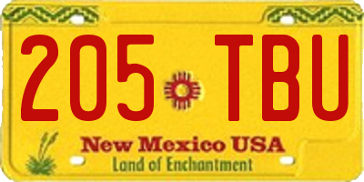 NM license plate 205TBU