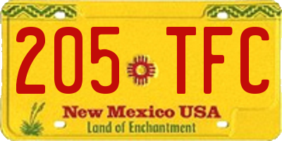 NM license plate 205TFC