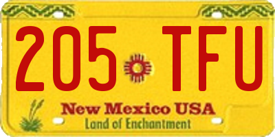 NM license plate 205TFU