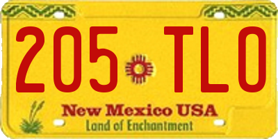 NM license plate 205TLO
