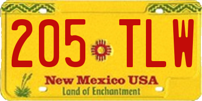 NM license plate 205TLW