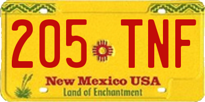 NM license plate 205TNF