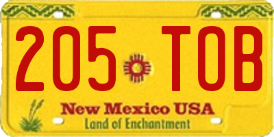 NM license plate 205TOB