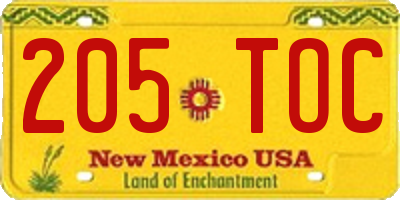 NM license plate 205TOC