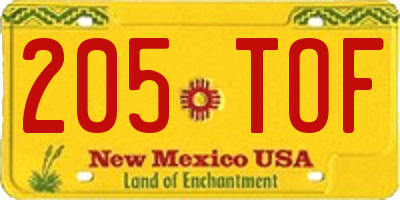 NM license plate 205TOF