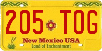 NM license plate 205TOG