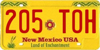 NM license plate 205TOH