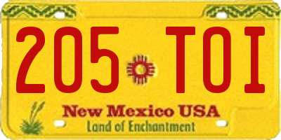 NM license plate 205TOI
