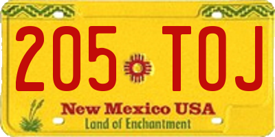 NM license plate 205TOJ