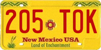 NM license plate 205TOK