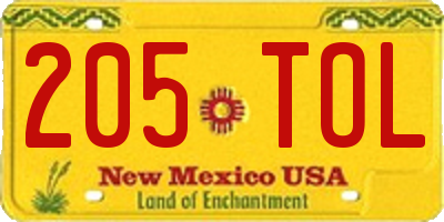 NM license plate 205TOL