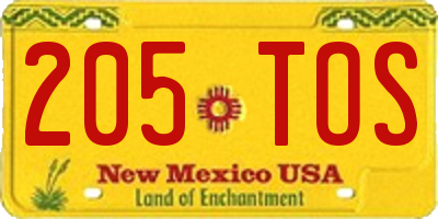 NM license plate 205TOS