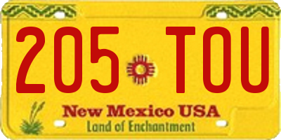 NM license plate 205TOU