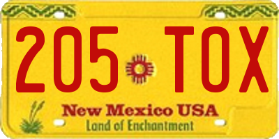 NM license plate 205TOX