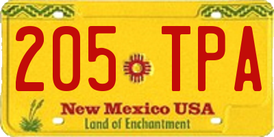 NM license plate 205TPA