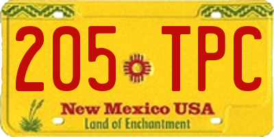 NM license plate 205TPC