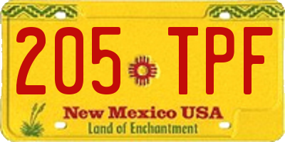 NM license plate 205TPF
