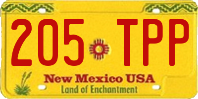 NM license plate 205TPP