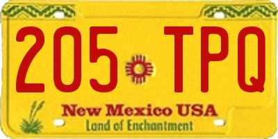 NM license plate 205TPQ
