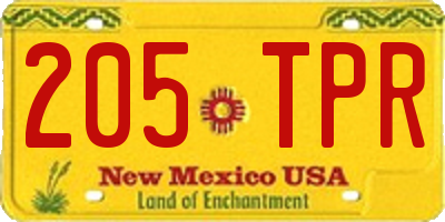 NM license plate 205TPR