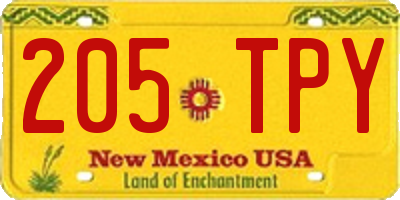 NM license plate 205TPY