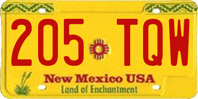 NM license plate 205TQW