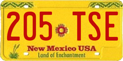 NM license plate 205TSE