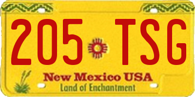 NM license plate 205TSG