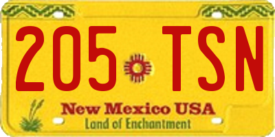 NM license plate 205TSN