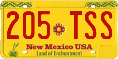 NM license plate 205TSS