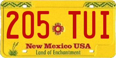 NM license plate 205TUI