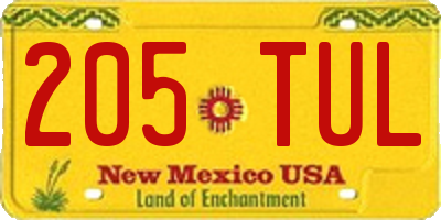 NM license plate 205TUL