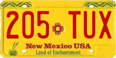 NM license plate 205TUX