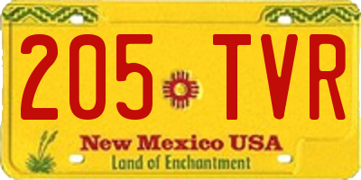 NM license plate 205TVR