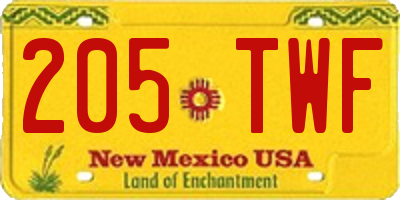 NM license plate 205TWF