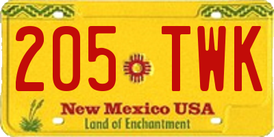 NM license plate 205TWK