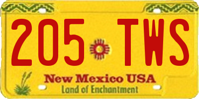 NM license plate 205TWS