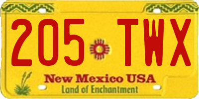 NM license plate 205TWX