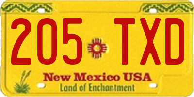 NM license plate 205TXD