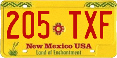 NM license plate 205TXF