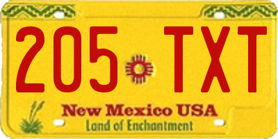 NM license plate 205TXT