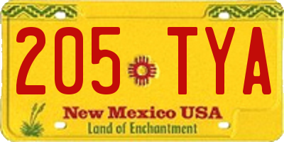 NM license plate 205TYA