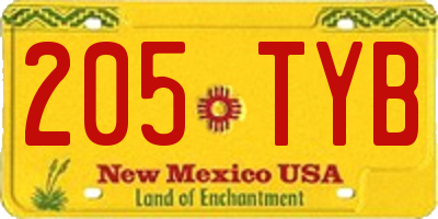NM license plate 205TYB