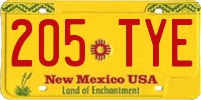 NM license plate 205TYE