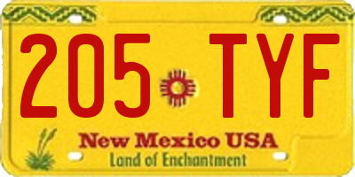 NM license plate 205TYF