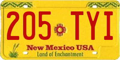 NM license plate 205TYI